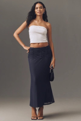 Maeve Ruched Yoke Column Maxi Skirt | Anthropologie (US)