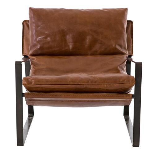 David Modern Classic Dark Brown Leather Black Iron Occasional Arm Chair | Kathy Kuo Home