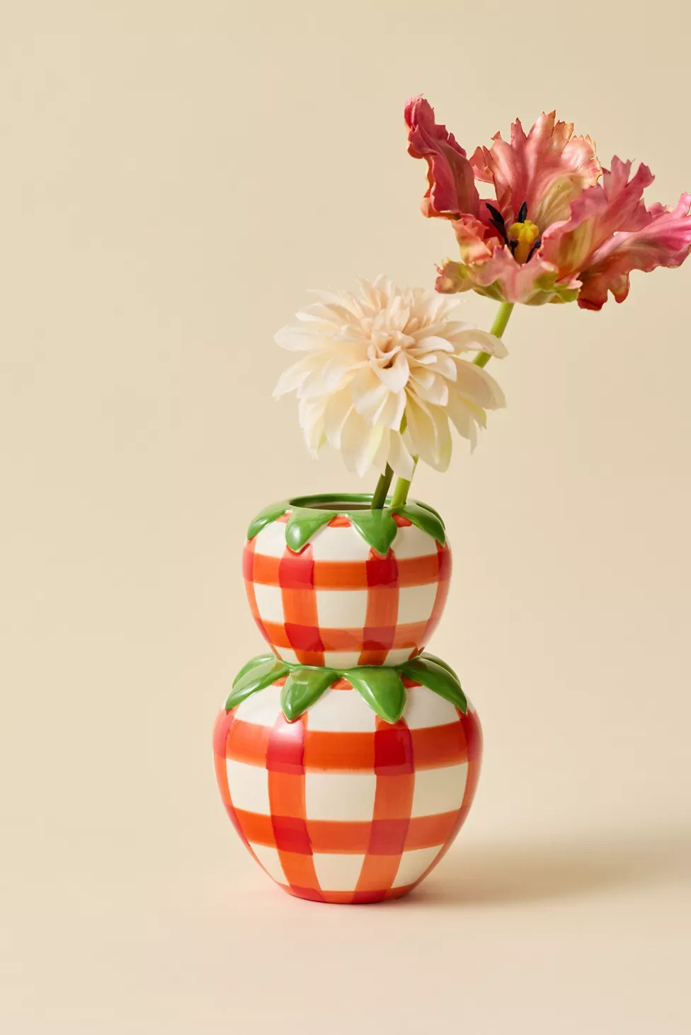 Stacked Strawberry Gingham Ceramic Vase | Urban Outfitters (US and RoW)