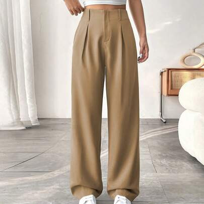 Women Solid Color Casual Pants, Minimalist Fashion, Daily Wear | SHEIN
