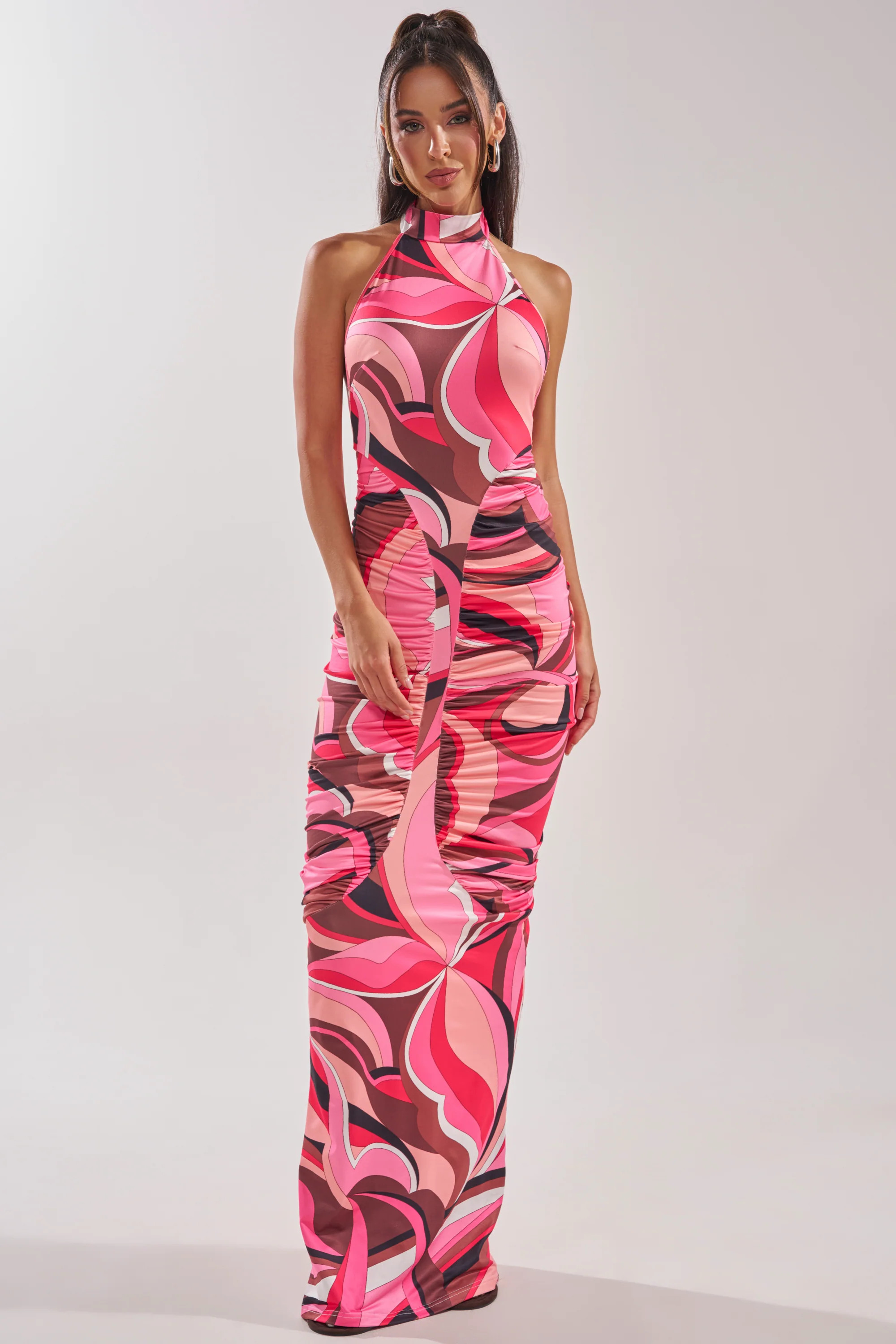 PERFECTLY EXTRA HIGH NECK PRINTED MAXI DRESS | AKIRA