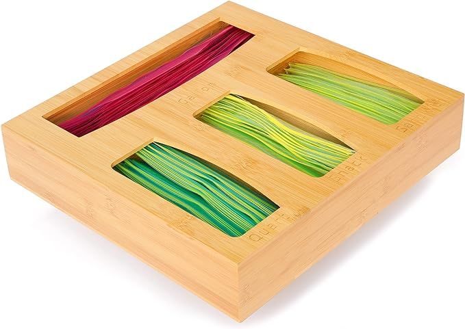 Bamboo Ziplock Food Storage Organizer and Dispenser, Bag Holder For Drawer, Compatible With Ziplo... | Amazon (US)