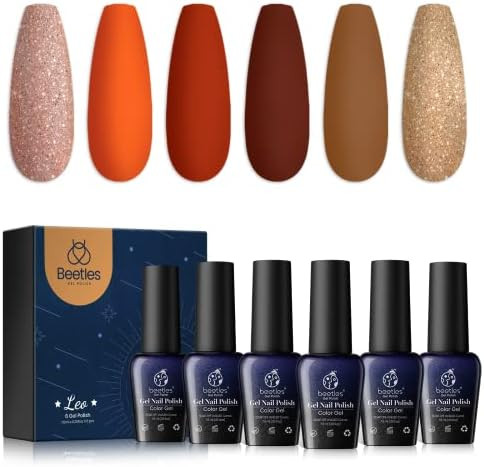 Beetles Gel Nail Polish Set, 6 Colors Golden Emprie Fall Winter Orange Brown Yellow Gold Glitter Gel | Amazon (US)