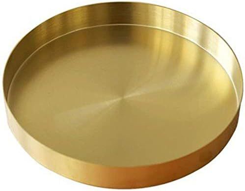 UniDes - Round Brass Tray,Small Gold Decorative Tray Metal Storage Organizer Tray for Modern Home... | Amazon (US)