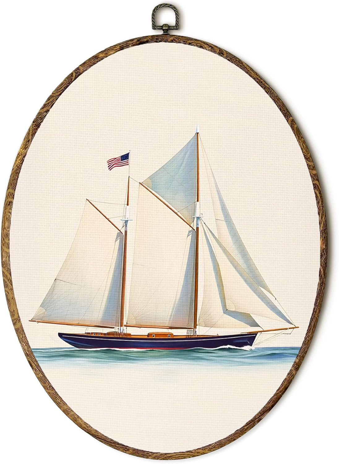 laveliabel Vintage Nautical Sailboat Oval Canvas Art Wall Decor, American Flag Sailboat Framed Ca... | Amazon (US)