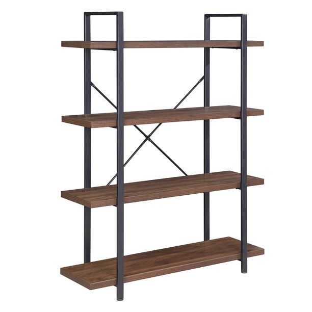 BELLEZE Industrial Bookshelf Open Wide Office Etagere Book Shelf Wood And Metal Bookcases | Walmart (US)