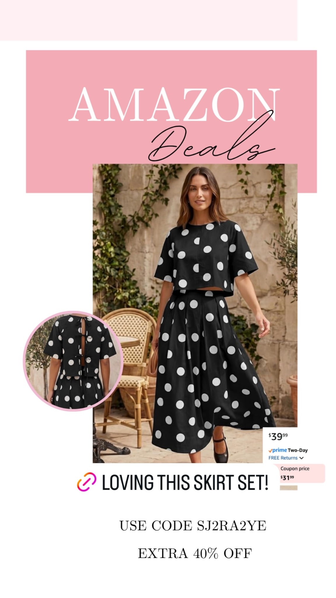 THIS polka dot skirt set!!! It’s on deal that and comes in a few colors.

#LTKSeasonal #LTKMidsize #LTKSaleAlert