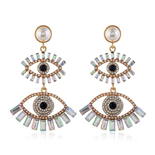 Unique Personality Evil Eye Earrings Fashion Abstract Eye Crystal Rhinestone Fringe Funny Women's Drop Earrings Exaggerated Jewelry (Style 3 (Long Silver)) | Amazon (US)