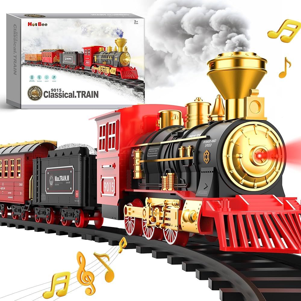 Hot Bee Train Set - Train Toys for Boys Girls w/Smokes, Lights & Sound, Tracks, Toy Train w/Steam... | Amazon (US)