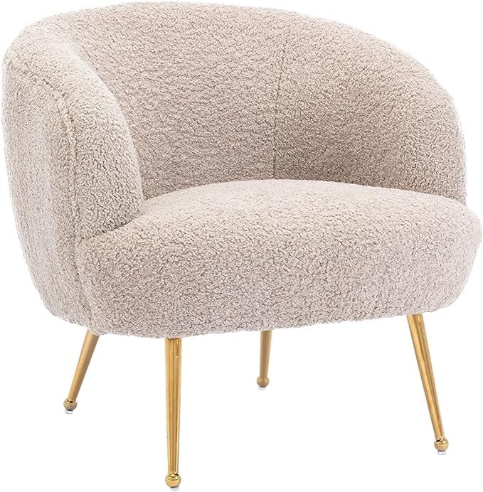 Faux Fur Modern Barrel Shape Leisure Accent Chair with Golden Metal Legs, Upholstered Lounge Arm... | Amazon (US)