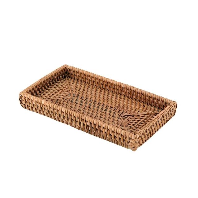 Better Homes & Gardens Rattan Bathroom Cosmetic & Toiletry Tray with Raised Edges, Brown | Walmart (US)