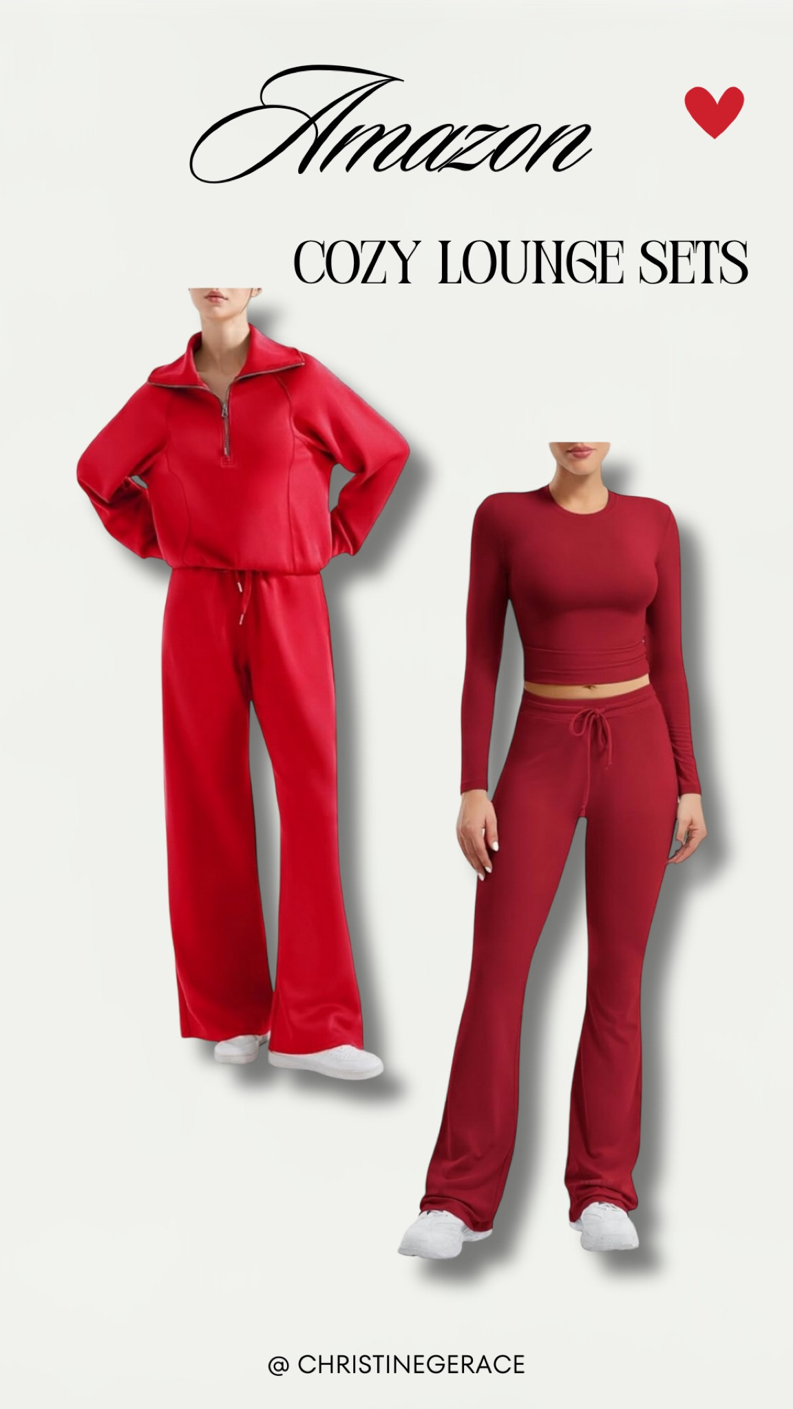Amazon 2 piece lounge sets for last days but still looking put together ❤️

Lounge set, Amazon finds, lazy day, valentines outfit, lounge sets, red outfit, comfy lounge set, capsule wardrobe, cozy lounge set, loungewear 

#LTKFindsUnder50 #LTKFindsUnder100 #LTKStyleTip