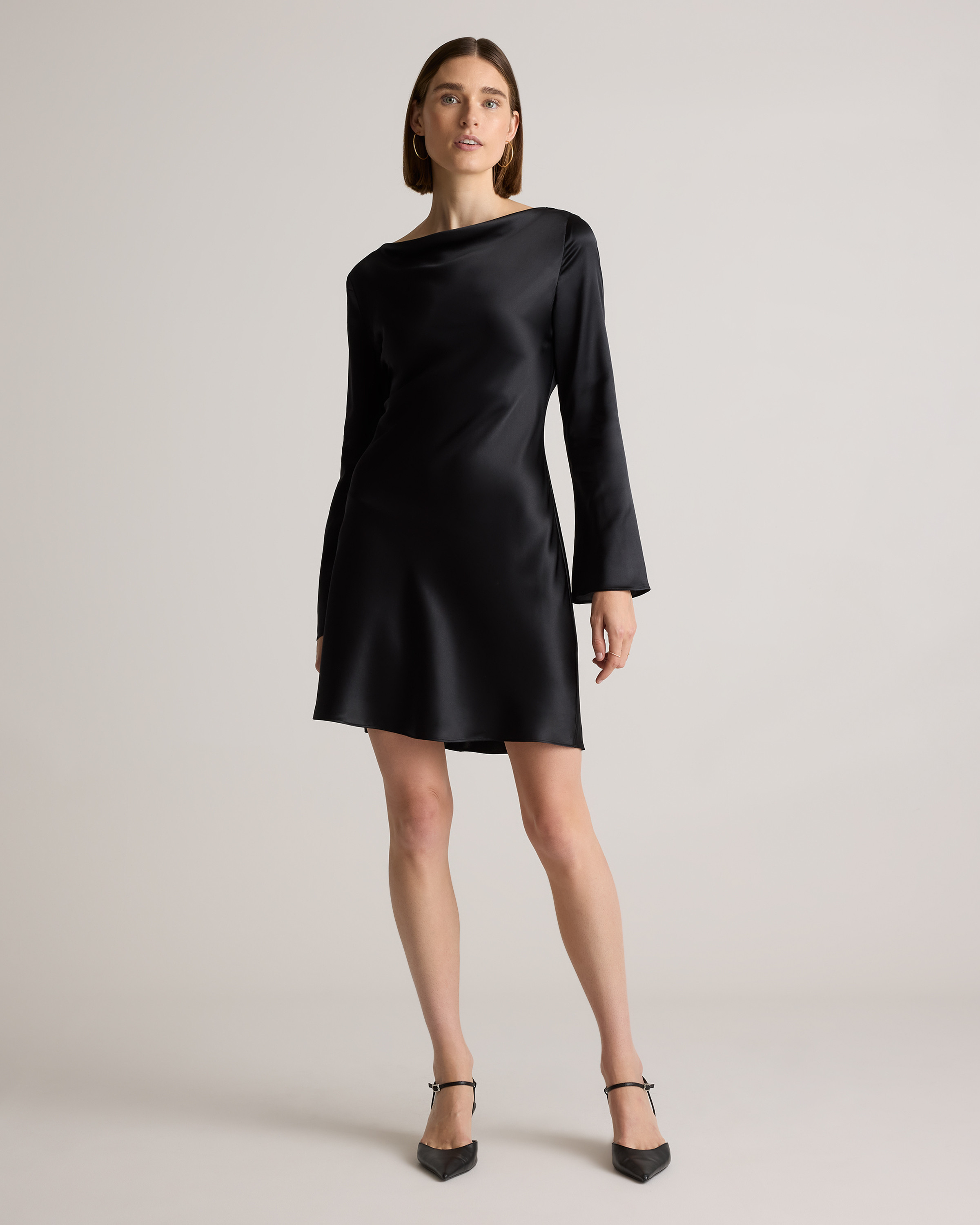 Quince | Women's Long Sleeve Mini Dress in Black, Size Small, Silk | Quince