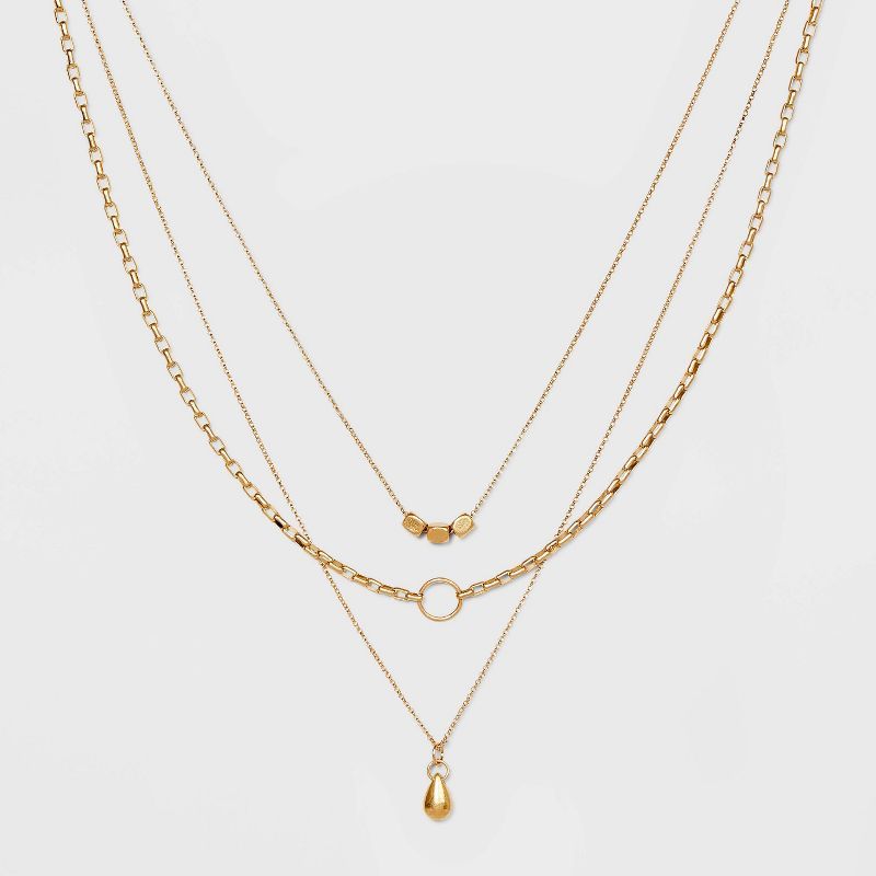 Worn Gold Layered Chain Necklace - Universal Thread™ Metallic Gold | Target