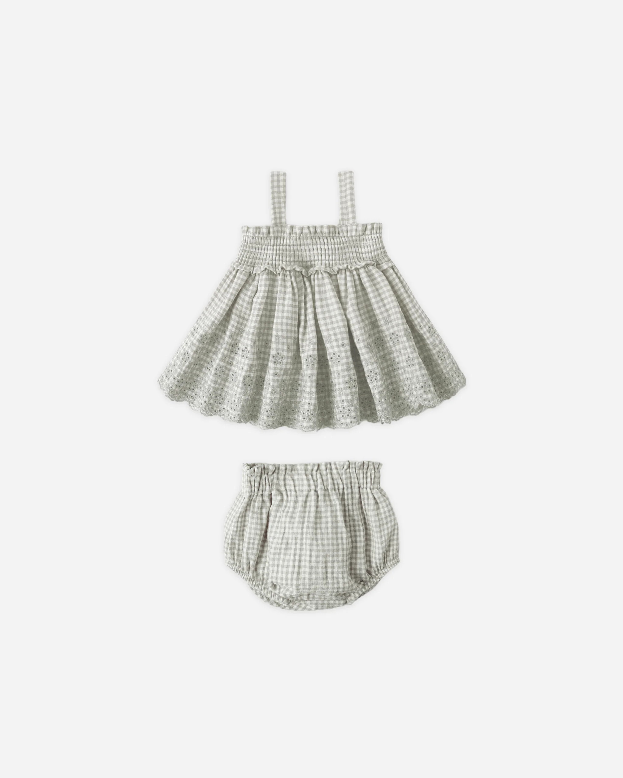 Mae Smocked Top + Bloomer Set Sage Gingham | Rylee + Cru