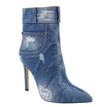 Women's Denim High-Heeled Ankle Boots With Pointed Toes | SHEIN