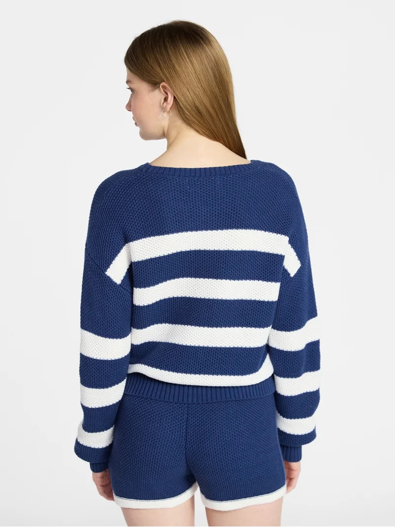 No Boundaries Drop Shoulder Crewneck Pullover Top and Shorts Set, 2-Piece, Women's XXS-XXL | Walmart (US)