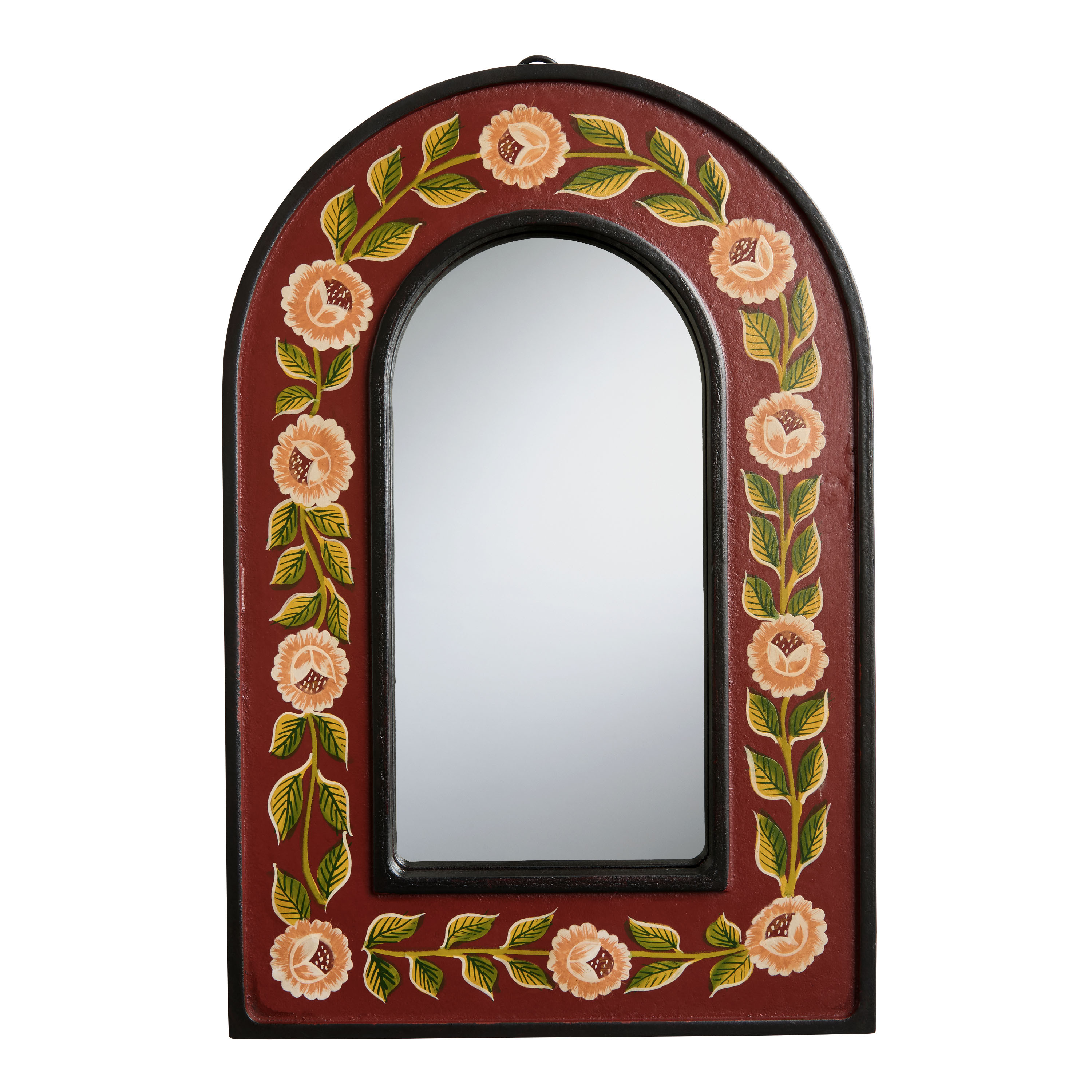 Heirloom Bloom Burgundy Wood Arched Hand Painted Wall Mirror | World Market