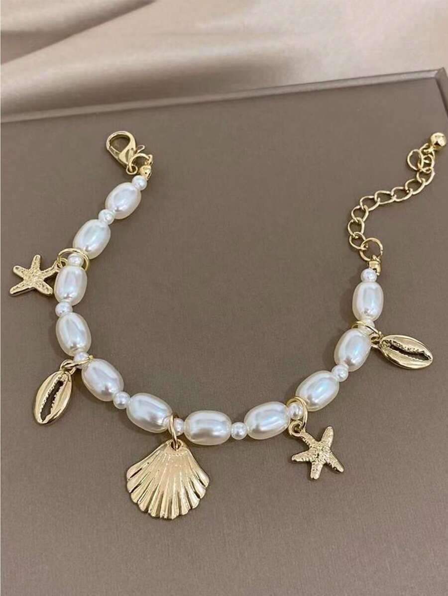 GARMEND 1 pieza Pulsera sencilla y elegante de conchas marinas, estrella de mar y perlas sintéti... | SHEIN