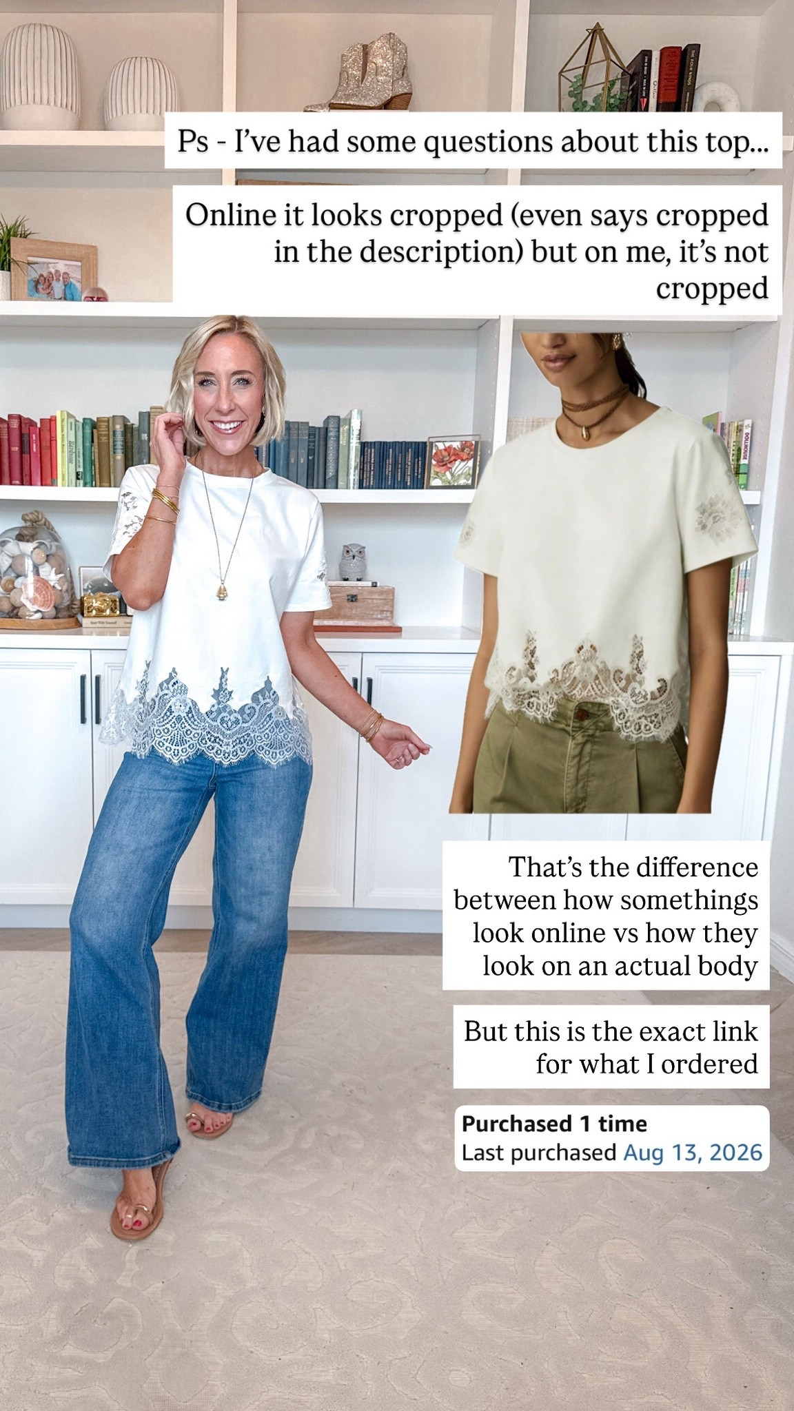 Loved this lace top - but online it is called cropped and looks more cropped on the model, but on me, it’s not cropped.

#LTKSeasonal #LTKOver40 #LTKPetite
