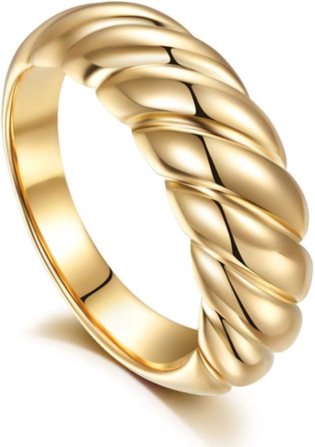 VIUJUH Chunky Croissant Dome Ring, Braided Twisted Rope Signet Ring, 14K Gold Plated Stacking Ban... | Amazon (US)