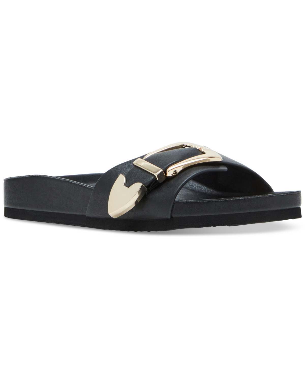 Madden Girl Brookk Buckled Footbed Slide Flat Sandals - Black Smooth | Macy's