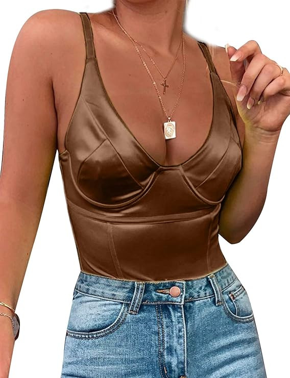 Women's Neon Bodysuit for Women Teddy Sleeveless Sling Tops Satin Bodysuit Corset Bodysuit Top | Amazon (US)