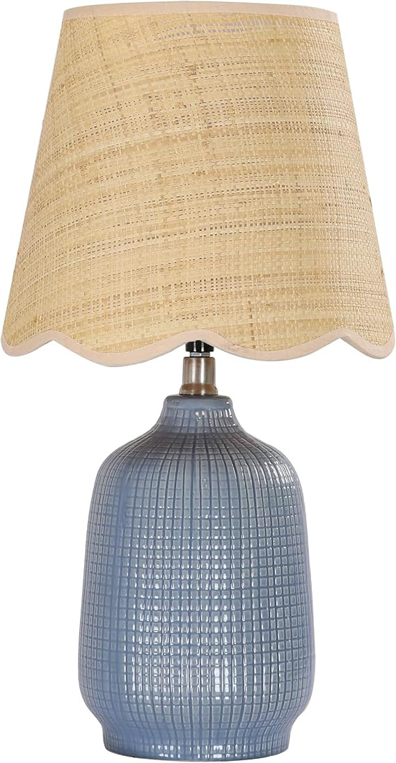 19" Modern Ceramic Table Lamp for Living Room Gray Blue Base Desk Lamps for Bedroom Farmhouse Bed... | Amazon (US)