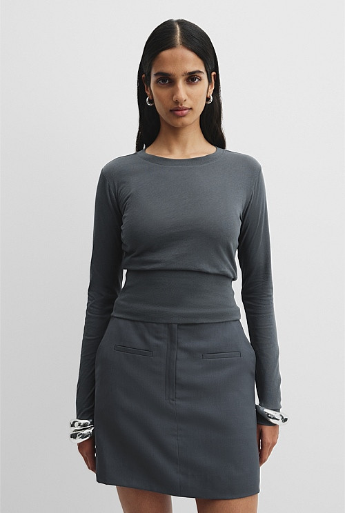Australian Cotton Long Sleeve Basque T-Shirt | Country Road