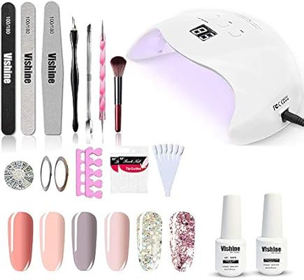 Vishine UV LED Nail Lamp Gel Polish Kit, 40W Gel Nail LED UV Light Base Top Coat 6 Gel Colors Pro... | Amazon (US)