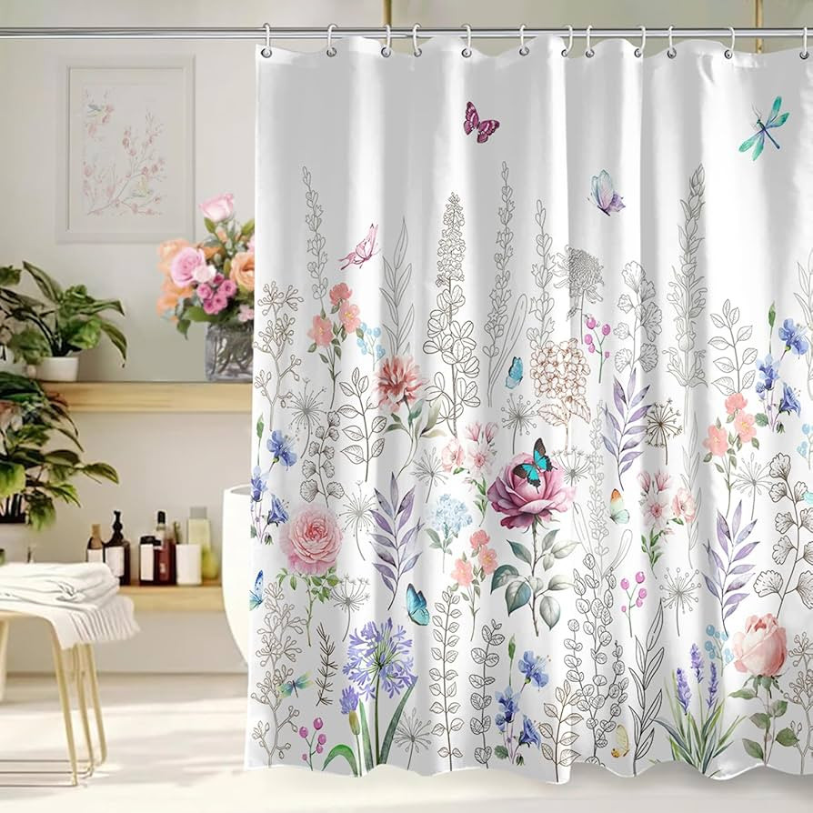 Spring Summer Flowers Shower Curtain 72x72 Inch Floral Shower Curtains for Bathroom with Hooks Sp... | Amazon (US)