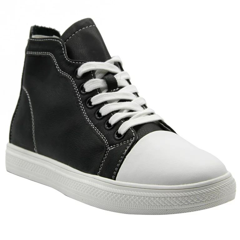 Women Genuine Leather High Top Classic Sneakers Lace Up Shoes Black - Walmart.com | Walmart (US)