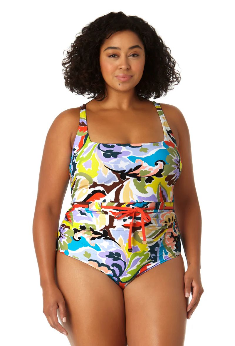 Anne Cole Plus - Women's Belted Square Neck One Piece Swimsuit | Anne Cole