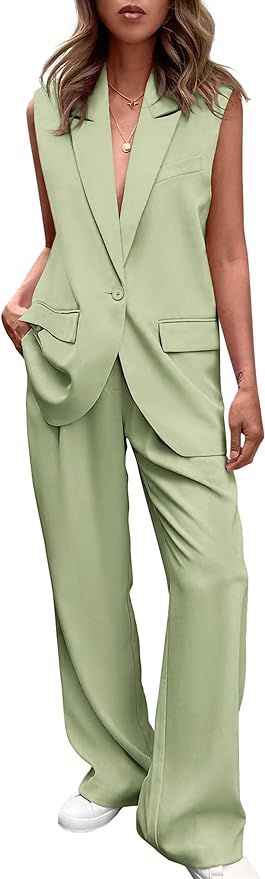 PRETTYGARDEN Womens Sleeveless Suit Vest And Wide Leg Pants Business Casual Blazer Set | Amazon (US)