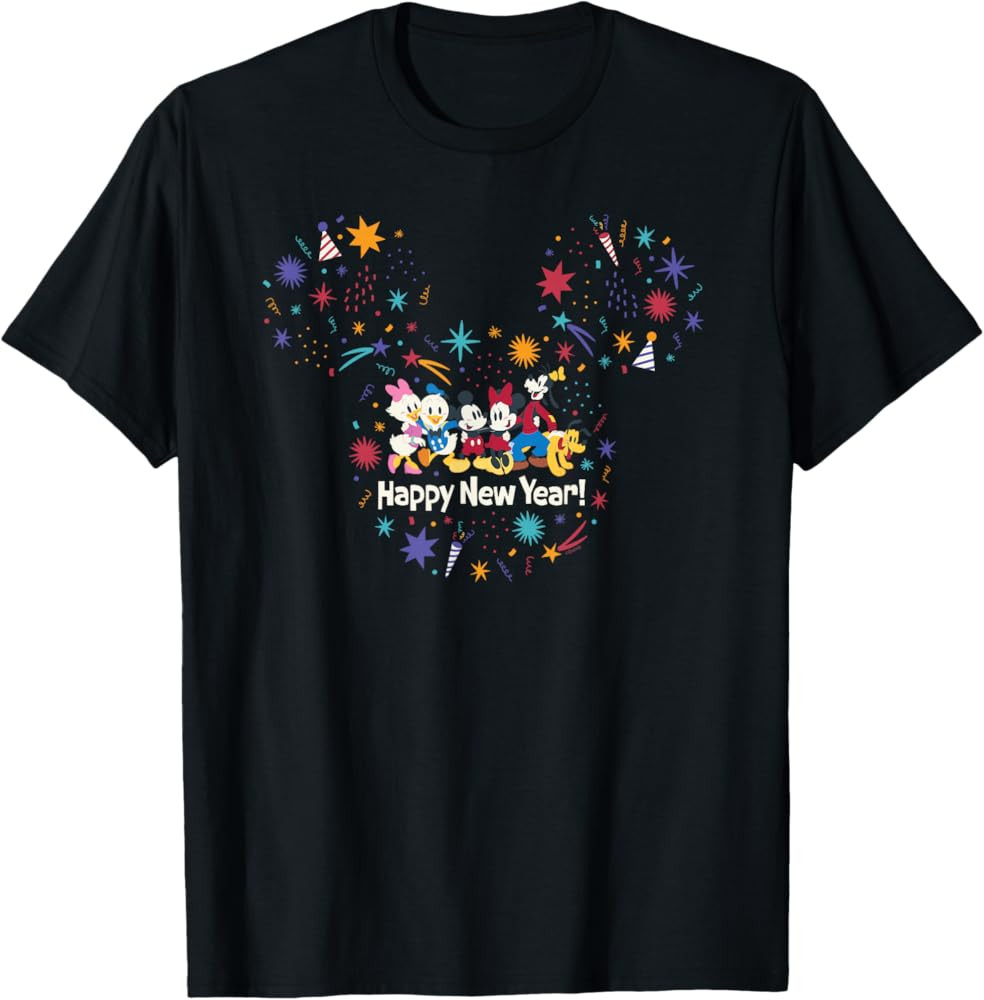 Disney Mickey Mouse & Pals Head Icon Cute Happy New Year T-Shirt | Amazon (US)