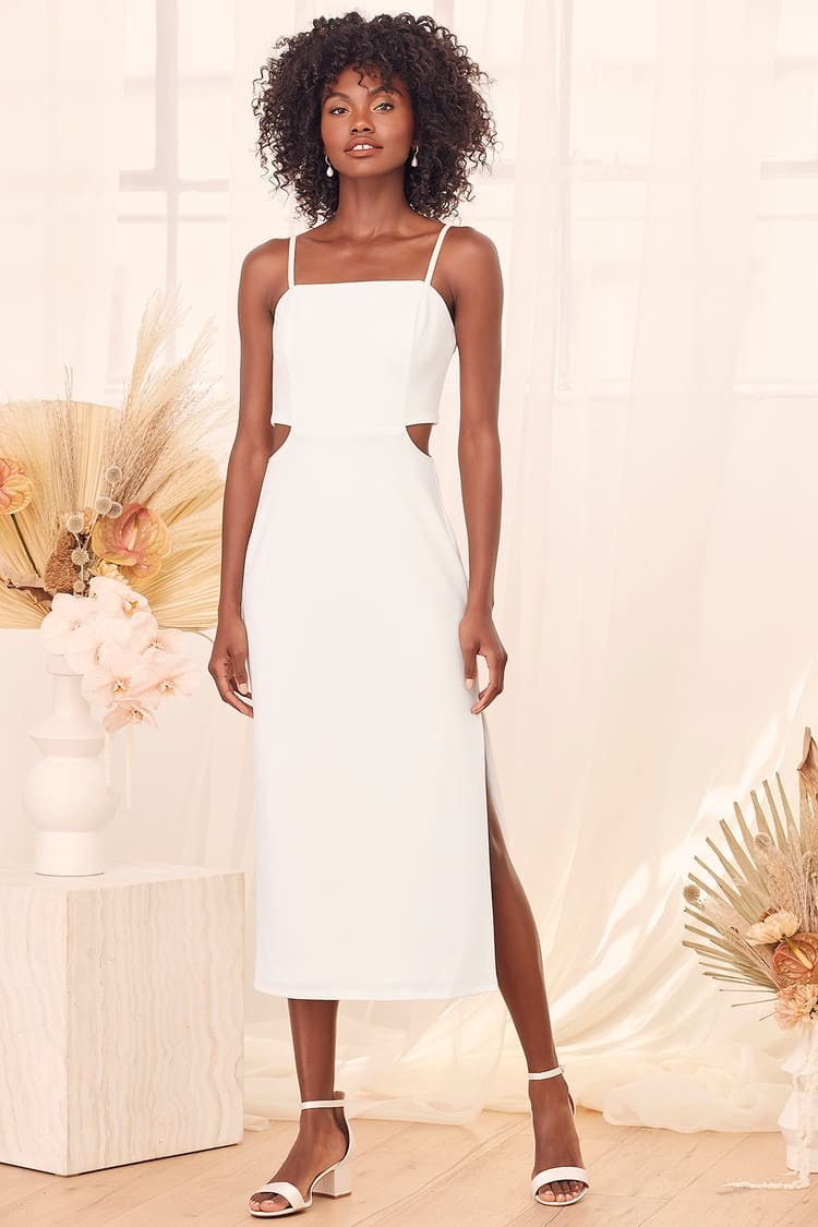 Only the Good Times White Sleeveless Cutout Midi Dress - Rehearsal Dinner | Lulus (US)