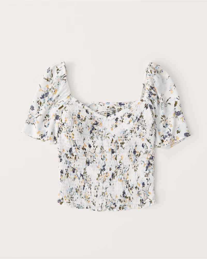 All-Over Smocked Flutter Sleeve Top | Abercrombie & Fitch (US)