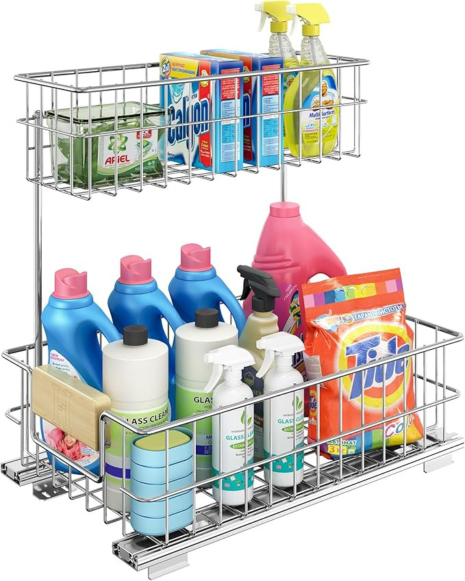 RITSU Pull Out Cabinet Organizer, Under Sink Slide Out Storage Shelf with 2 Tier Sliding Wire Dra... | Amazon (US)