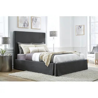 Cheviot Upholsterd Skirted Storage Panel Bed in Iron - King | Bed Bath & Beyond