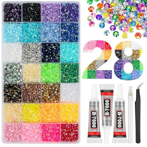 34000Pcs 28 Colors Jelly Resin Rhinestones for Bedazzling, 3mm Multicolor Flatback Gems for Crafting, Bedazzler Kit with 3Pcs 10ml B7000 Glue for Clothes Shoes Nail Diamond Art Makeup | Amazon (US)
