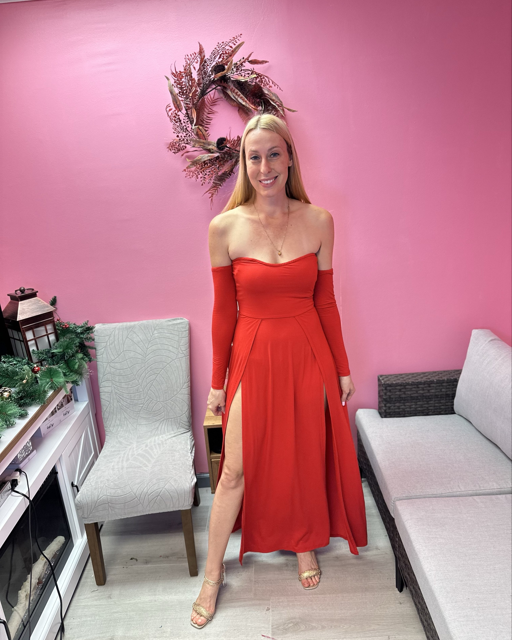 Long red holiday dress 
❤️ this dress is so beautiful and comfortable 
❤️ it has great stretch to it and I love the sleeves
❤️ I am wearing size small, fits true to size, I am 5’10”

#LTKTall #LTKFindsUnder50 #LTKStyleTip