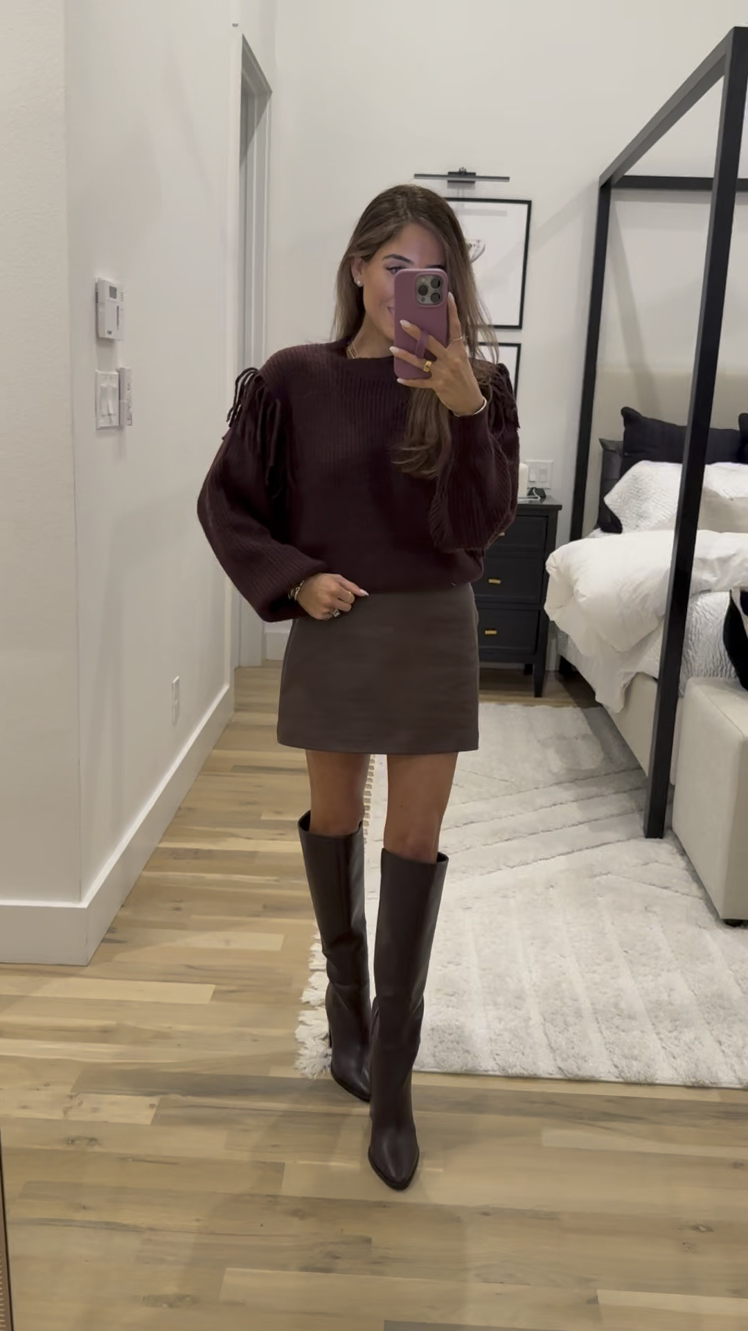 Faux leather skirt size xxs Walmart sweater size xxs 

#LTKHoliday #LTKPetite #LTKFindsUnder50