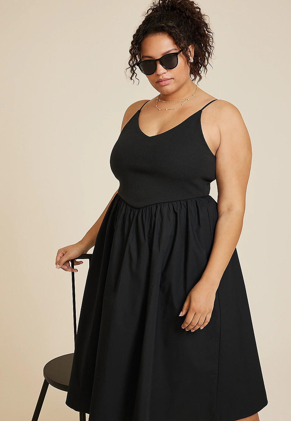 Plus Size Drop Waist Mix Media Midi Dress | Maurices