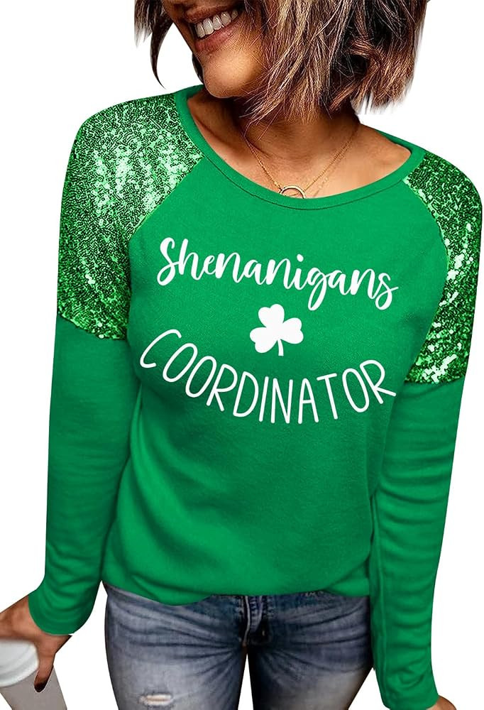 For G and PL St Patricks Women's Long Sleeve Sequin Raglan Sparkle Sweatshirt | Amazon (US)