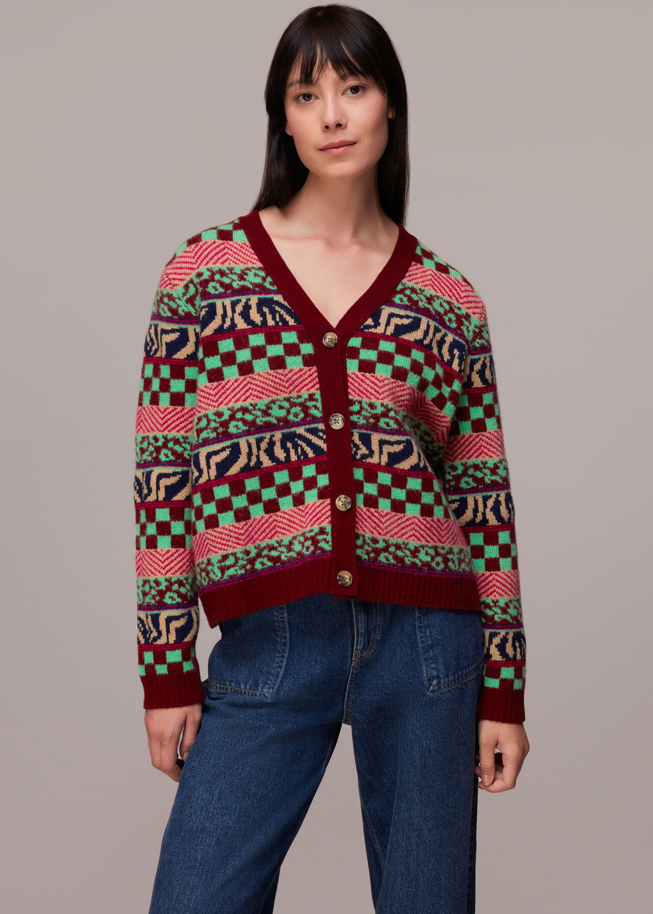 Mix Jacquard Cardigan | Whistles