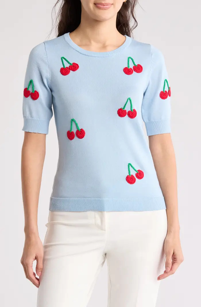 BY DESIGN Freida Crochet Fruit Short Sleeve Sweater | Nordstromrack | Nordstrom Rack