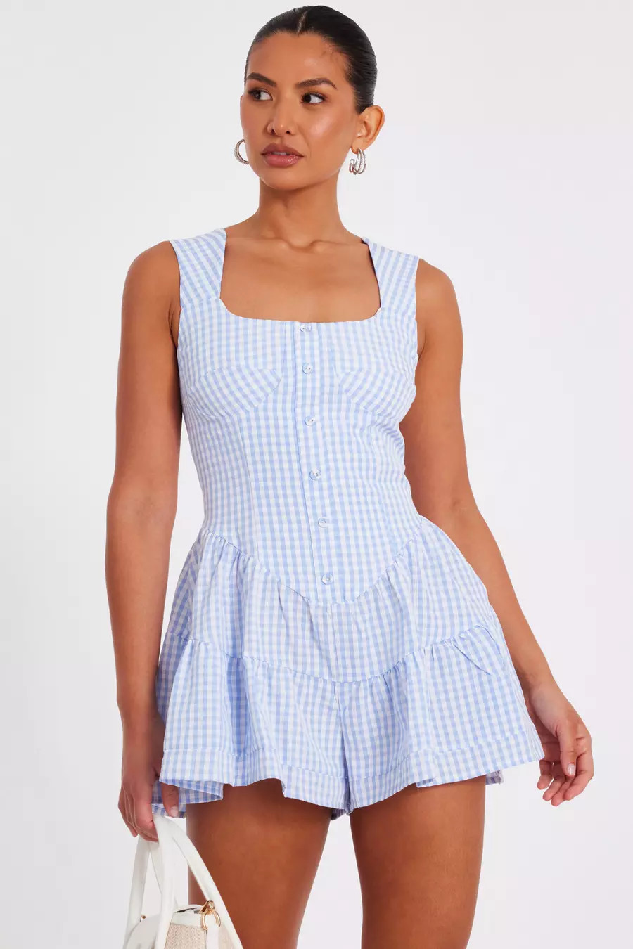 Blue Gingham Playsuit | Quiz Clothing