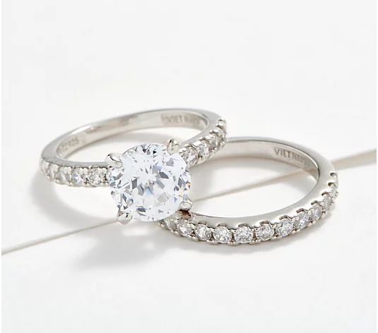 Diamonique 100 Facet Round Solitaire Ring Set, Sterling Silver | QVC