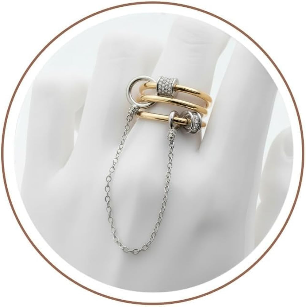Stackable Rings for Women with Chain, 18K Gold Plated Two Tone Sterling Silver Non-Tarnish CZ Rin... | Amazon (US)