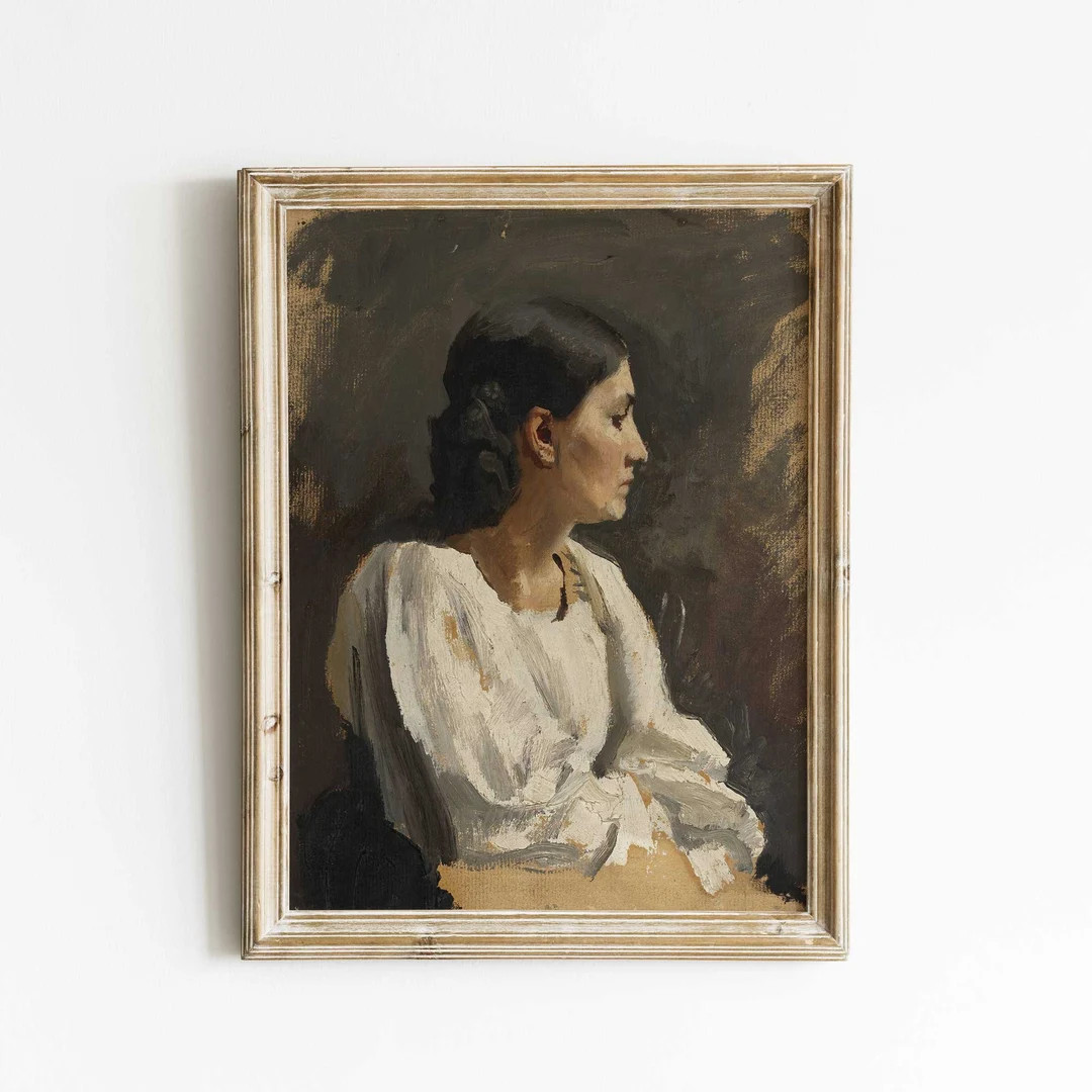 Vintage Portrait Italian Woman, Print of Antique Oil Painting, Warm Neutral Wall Decor, Female Oi... | Etsy (US)